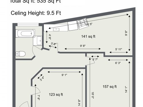 E3 41 Dace rd Unit E1 – 535 sq ft Floor Plan