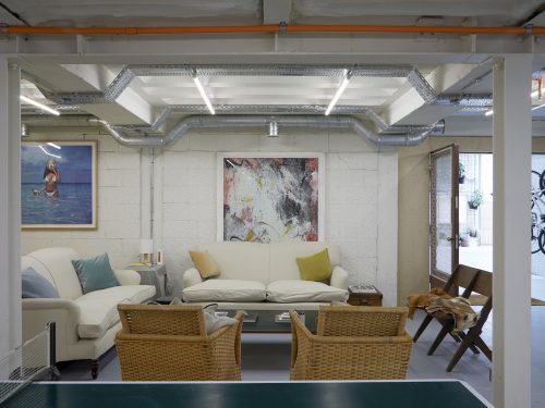 Main office reception area looking onto courtyard